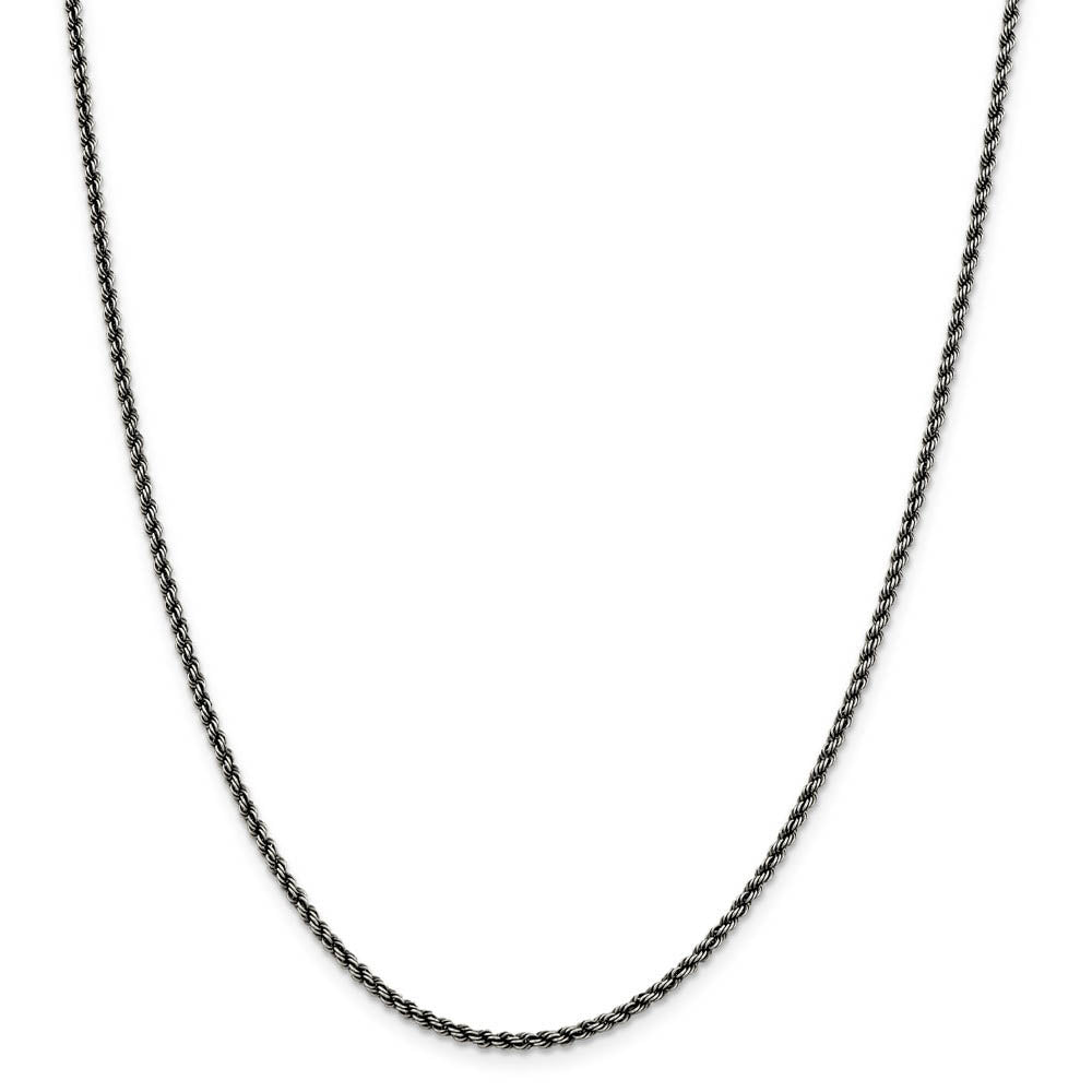 Alternate view of the 2.3mm Sterling Silver & Black Plated Solid Rope Chain Necklace by The Black Bow Jewelry Co.