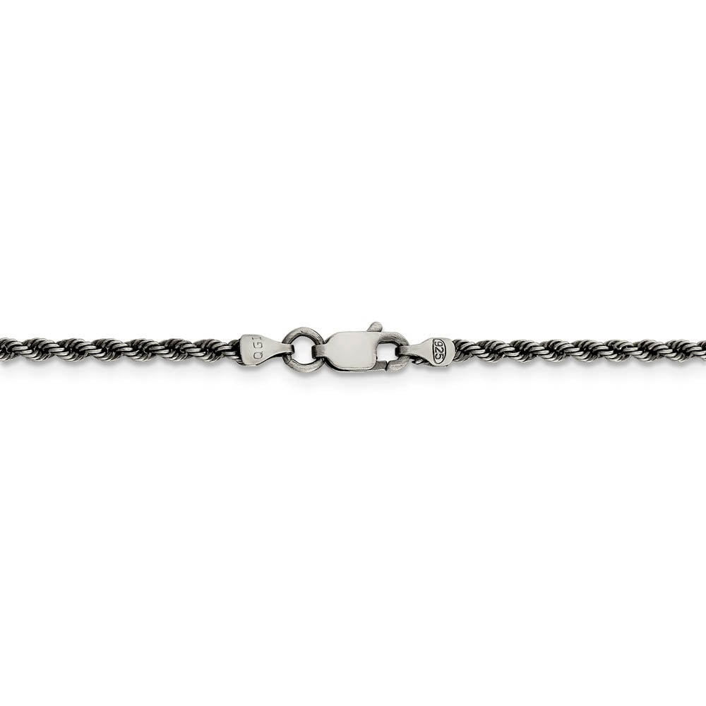 Alternate view of the 2.3mm Sterling Silver & Black Plated Solid Rope Chain Necklace by The Black Bow Jewelry Co.