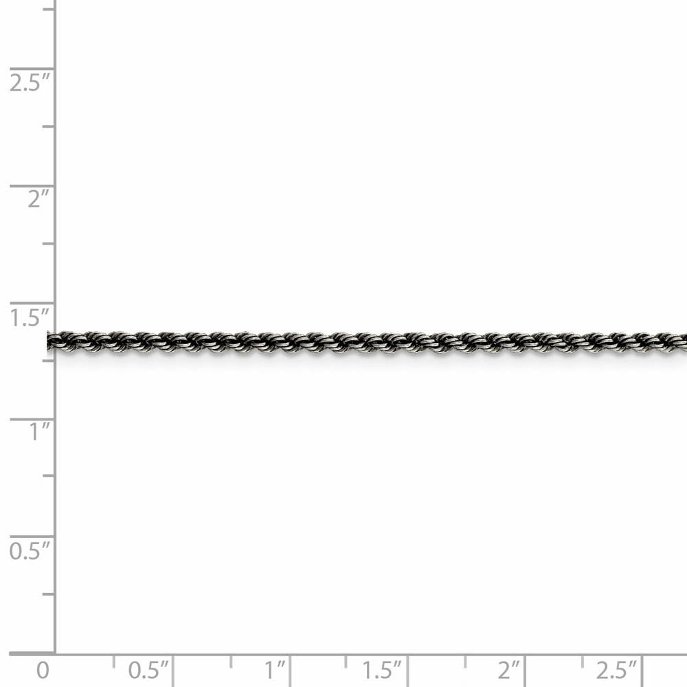Alternate view of the 2.3mm Sterling Silver & Black Plated Solid Rope Chain Necklace by The Black Bow Jewelry Co.