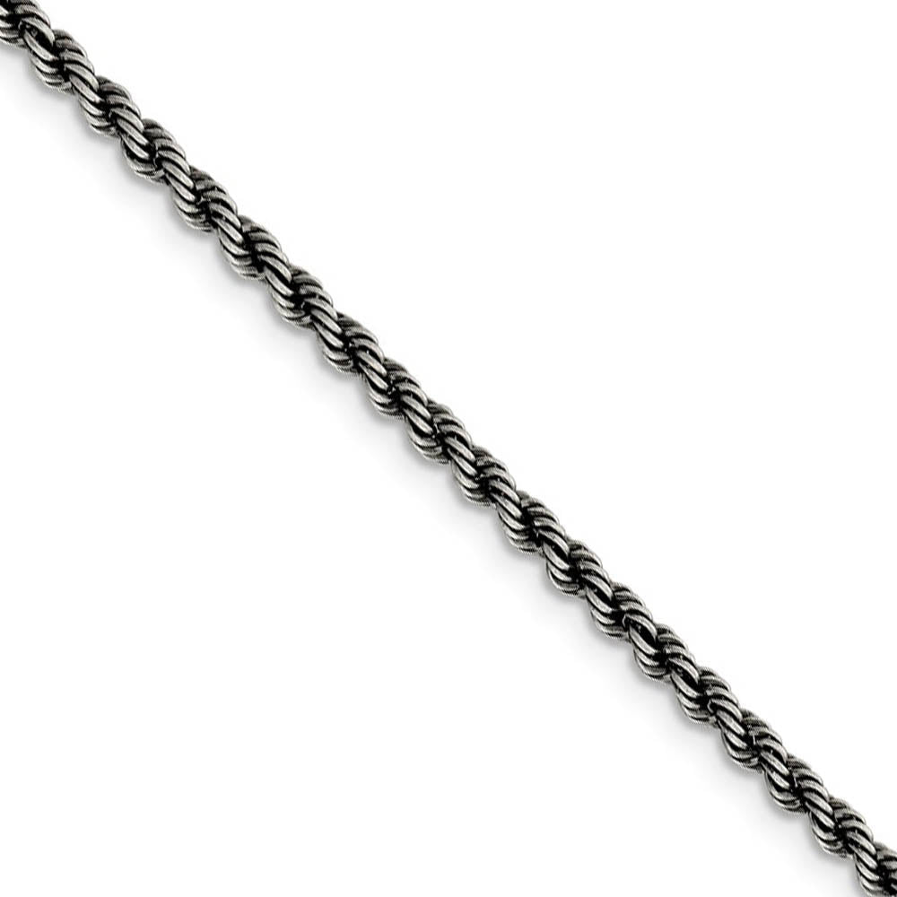 2.5mm Sterling Silver & Black Plated Solid Rope Chain Necklace, Item C10391 by The Black Bow Jewelry Co.