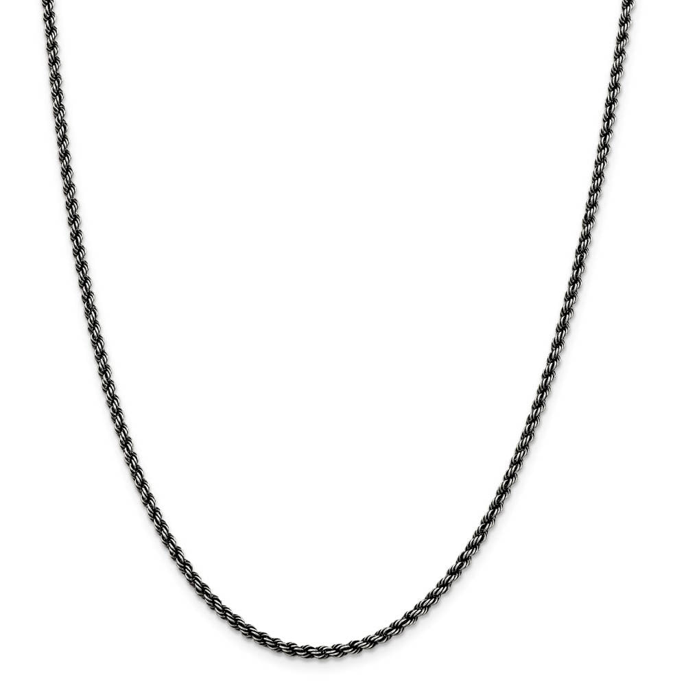 Alternate view of the 2.5mm Sterling Silver & Black Plated Solid Rope Chain Necklace by The Black Bow Jewelry Co.