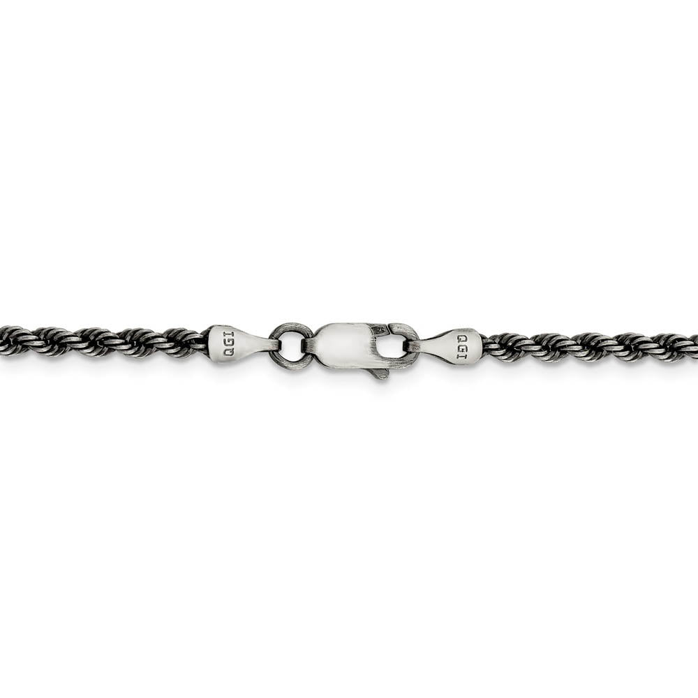 Alternate view of the 2.5mm Sterling Silver & Black Plated Solid Rope Chain Necklace by The Black Bow Jewelry Co.