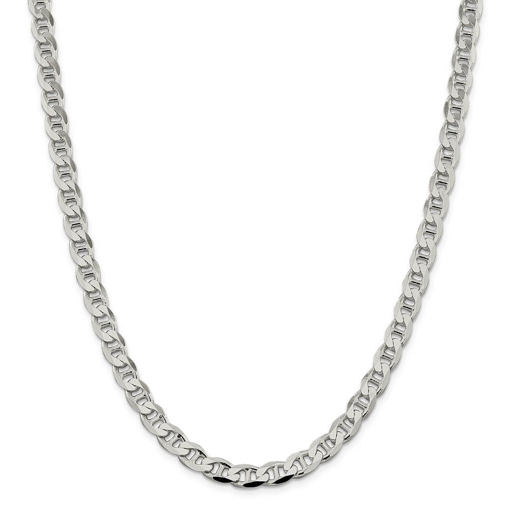 Alternate view of the Mens 7.4mm Sterling Silver Solid Flat Cuban Anchor Chain Necklace by The Black Bow Jewelry Co.