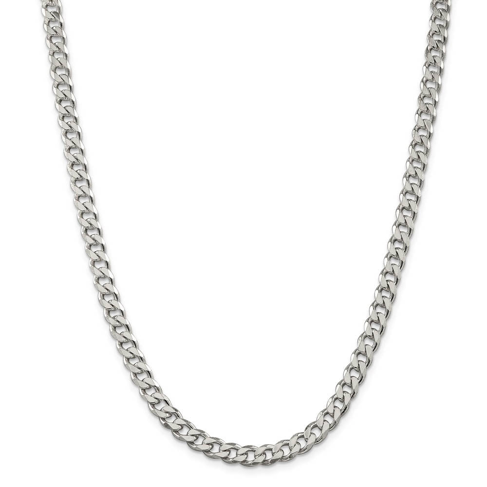 Mens 7mm Rhodium Plated Sterling Silver Solid Curb Chain Necklace, Item C10414 by The Black Bow Jewelry Co.