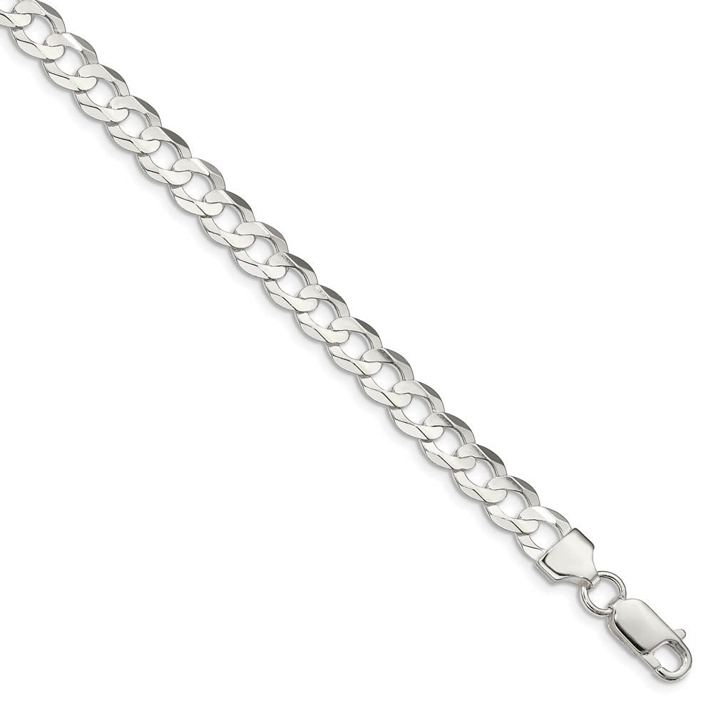Men's 6.75mm Sterling Silver Solid Concave Beveled Curb Chain Necklace, Item C10419 by The Black Bow Jewelry Co.