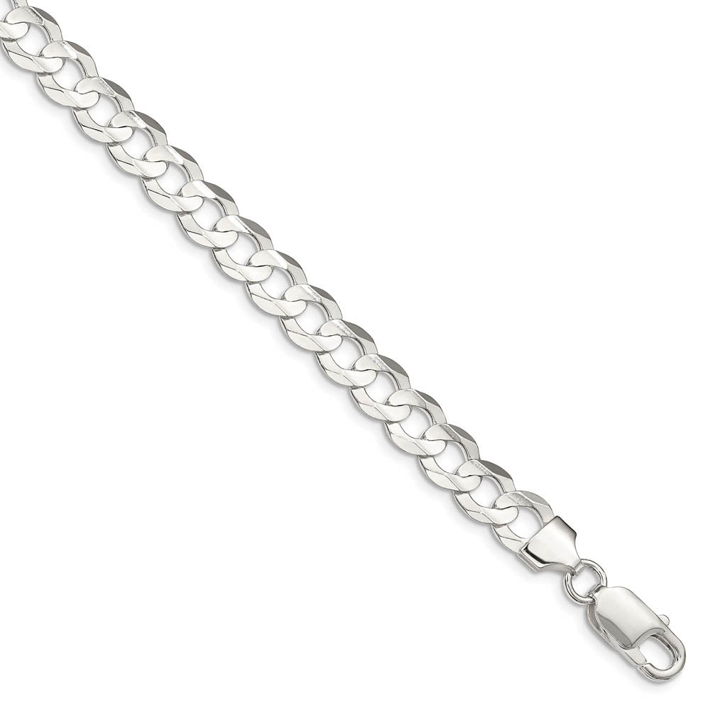 Men's 8mm Sterling Silver Solid Concave Beveled Curb Chain Necklace, Item C10420 by The Black Bow Jewelry Co.