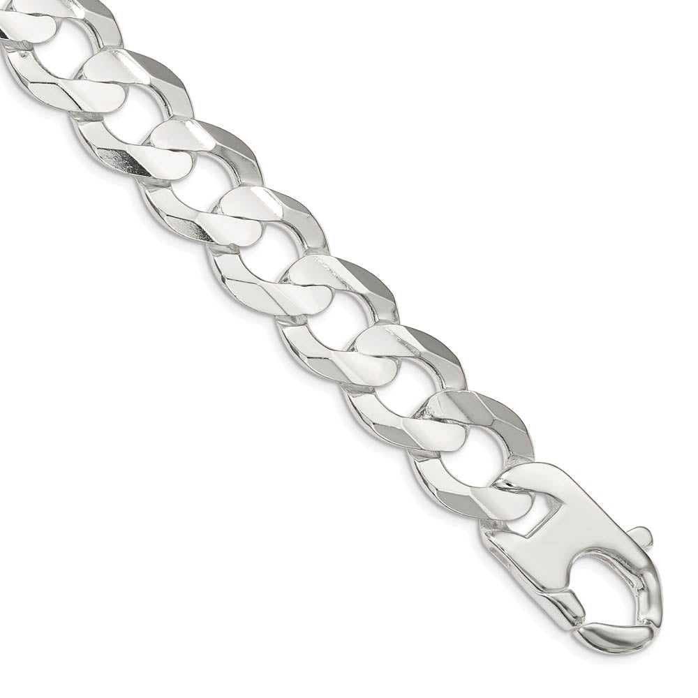 Men's 15.8mm Sterling Silver Solid Concave Beveled Curb Chain Necklace, Item C10424 by The Black Bow Jewelry Co.