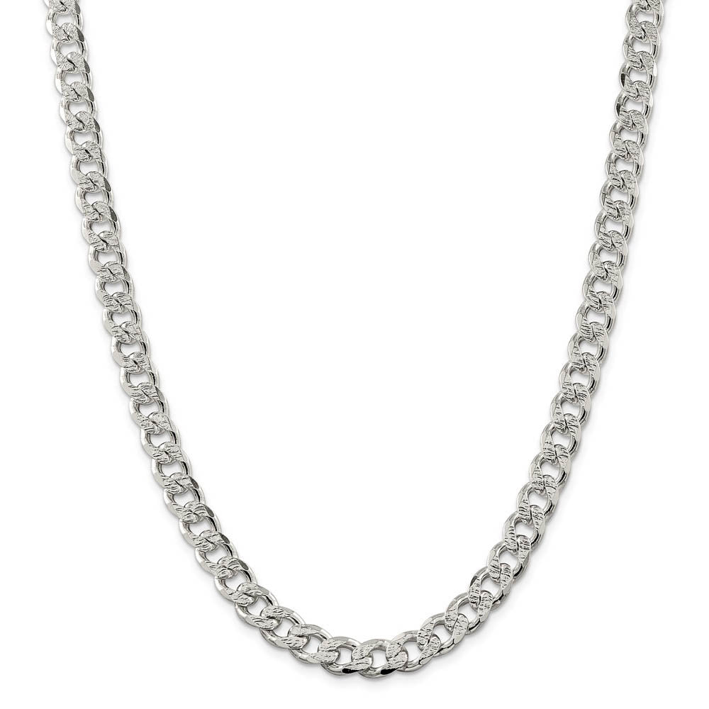 Alternate view of the Men's 9mm Sterling Silver Solid Pave Curb Chain Necklace by The Black Bow Jewelry Co.