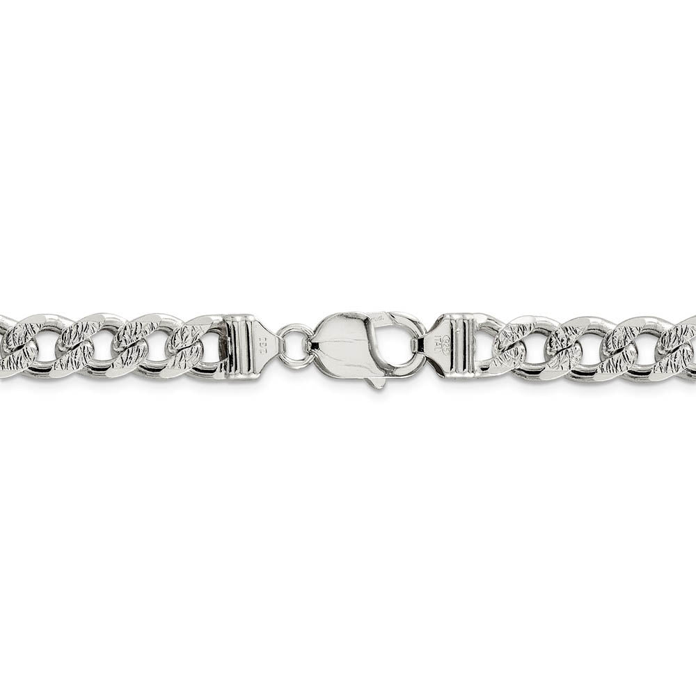 Alternate view of the Men's 9mm Sterling Silver Solid Pave Curb Chain Necklace by The Black Bow Jewelry Co.
