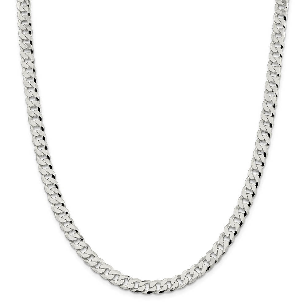 Alternate view of the Men's 7mm Sterling Silver Solid Beveled Curb Chain Necklace by The Black Bow Jewelry Co.