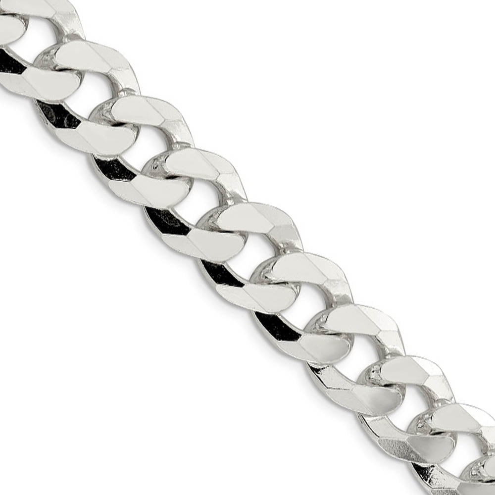 Men's 14mm Sterling Silver Solid Beveled Curb Chain Necklace, Item C10434 by The Black Bow Jewelry Co.