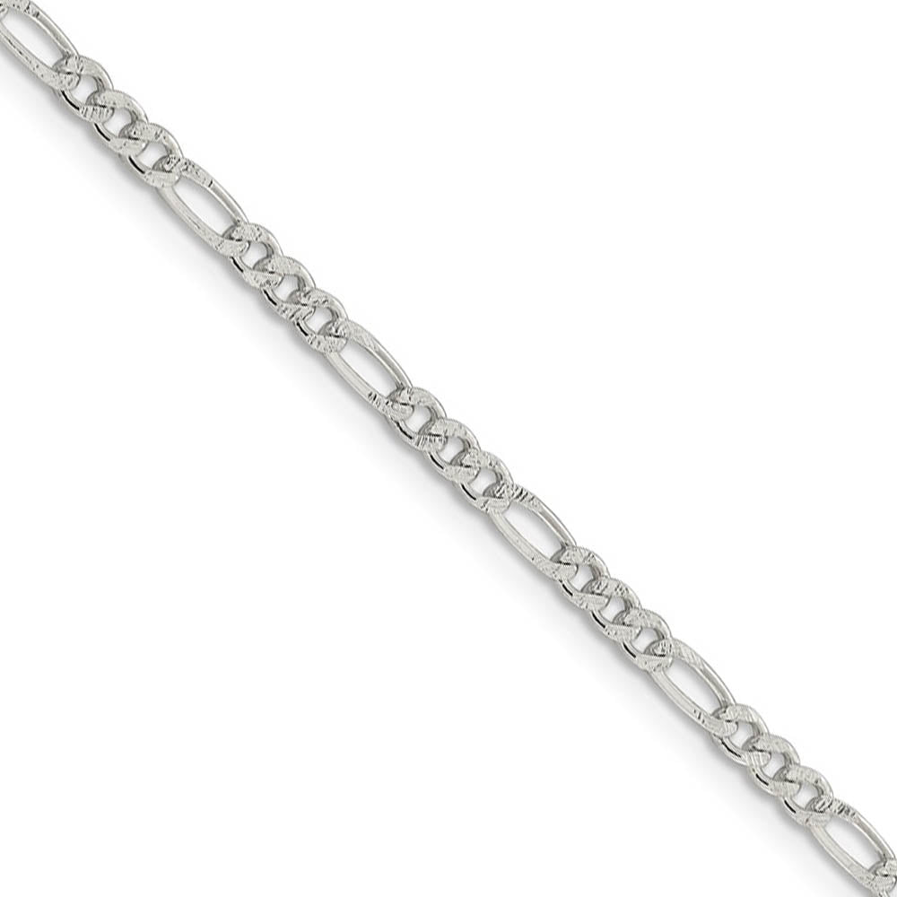 3mm Sterling Silver Solid Pave Flat Figaro Chain Necklace, Item C10443 by The Black Bow Jewelry Co.