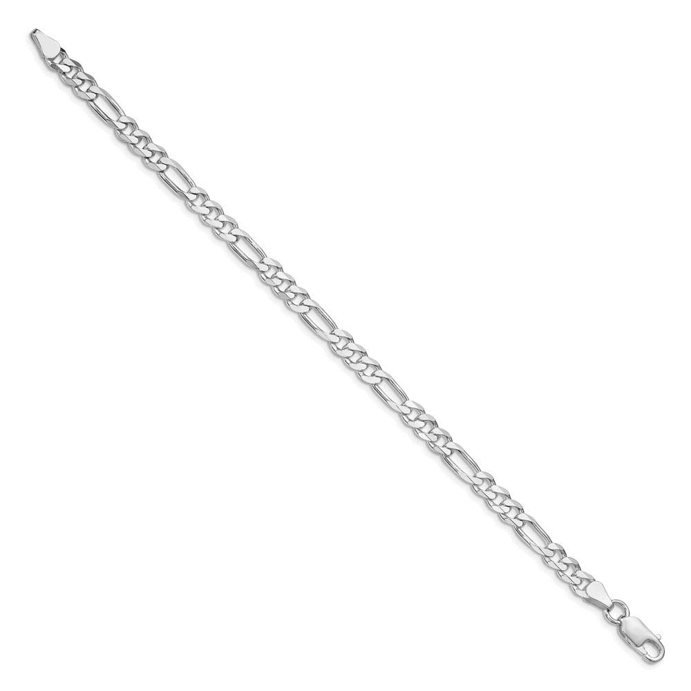 Alternate view of the 5.25mm Rhodium Sterling Silver Solid Figaro Chain Bracelet by The Black Bow Jewelry Co.