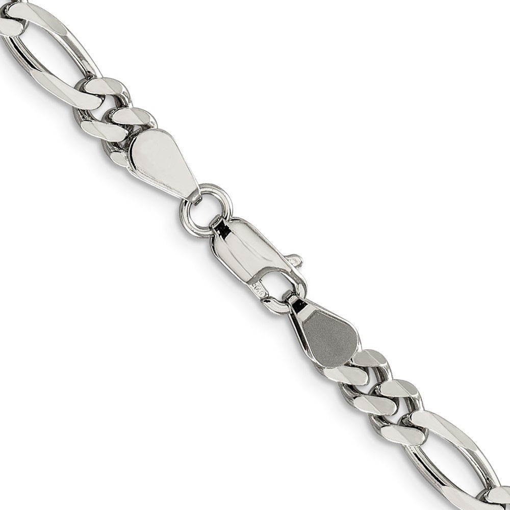 Alternate view of the 5.25mm Rhodium Sterling Silver Solid Figaro Chain Bracelet by The Black Bow Jewelry Co.