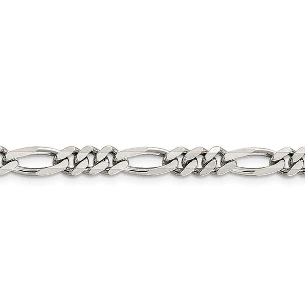 Alternate view of the 5.25mm Rhodium Sterling Silver Solid Figaro Chain Bracelet by The Black Bow Jewelry Co.