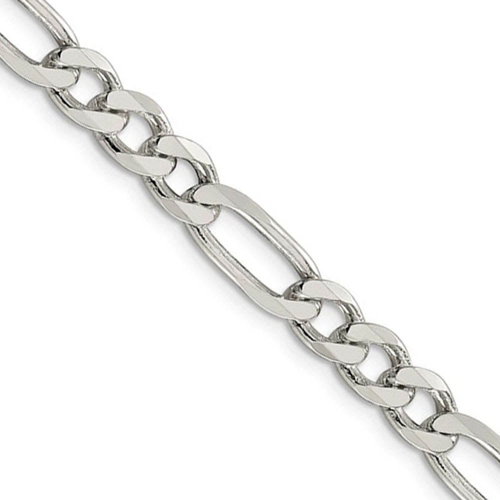 6.5mm Rhodium Plated Sterling Silver Solid Figaro Chain Bracelet, Item C10447-B by The Black Bow Jewelry Co.
