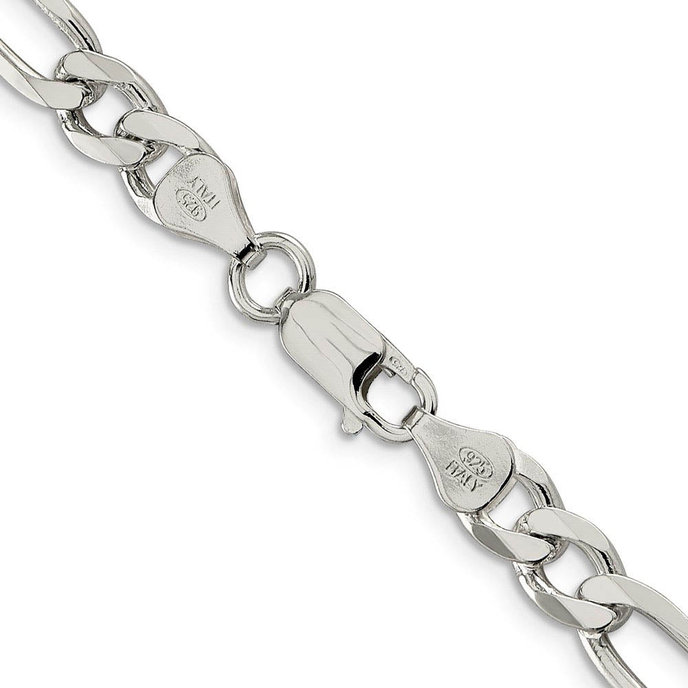 Alternate view of the 6.5mm Rhodium Plated Sterling Silver Solid Figaro Chain Bracelet by The Black Bow Jewelry Co.