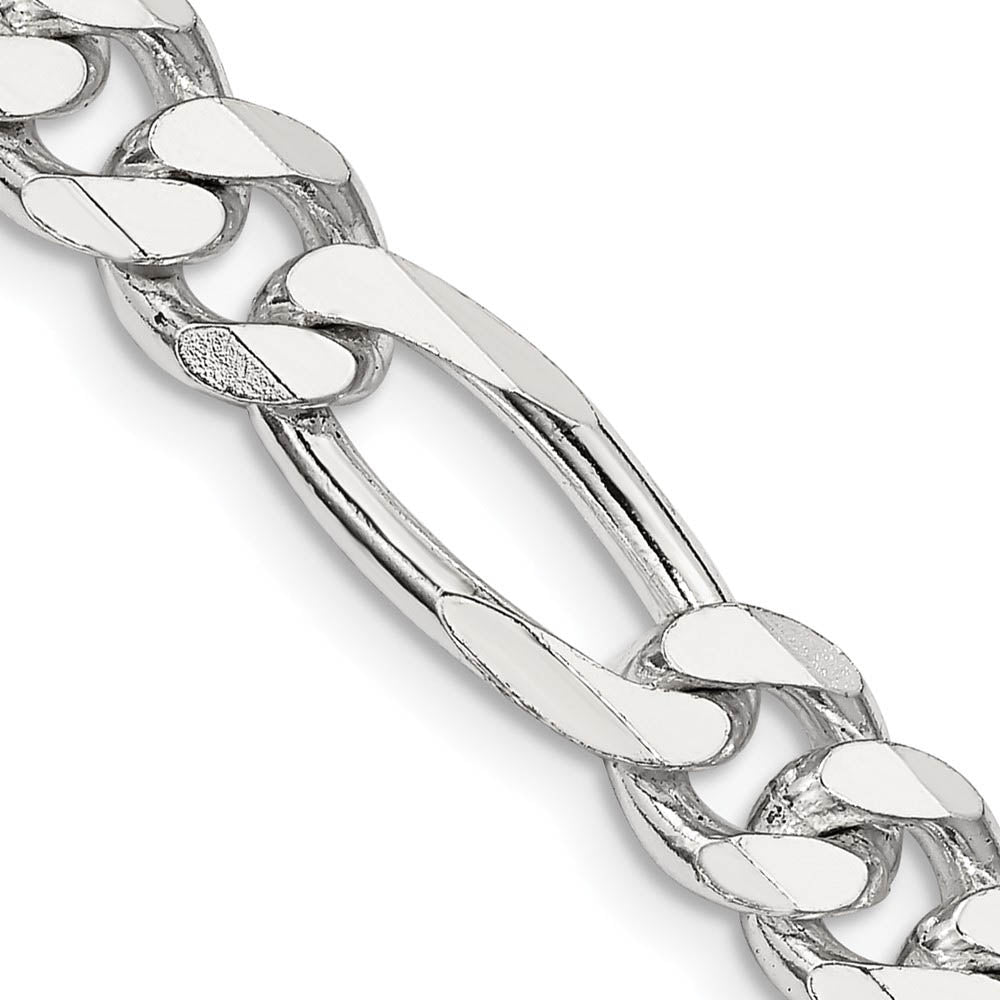 Mens 7.75mm Rhodium Plated Sterling Silver Solid Figaro Chain Bracelet, Item C10448-B by The Black Bow Jewelry Co.