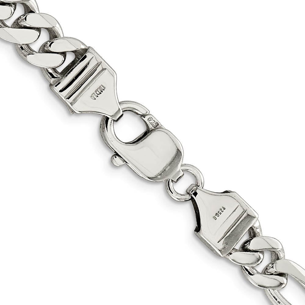 Alternate view of the Mens 7.75mm Rhodium Plated Sterling Silver Solid Figaro Chain Bracelet by The Black Bow Jewelry Co.