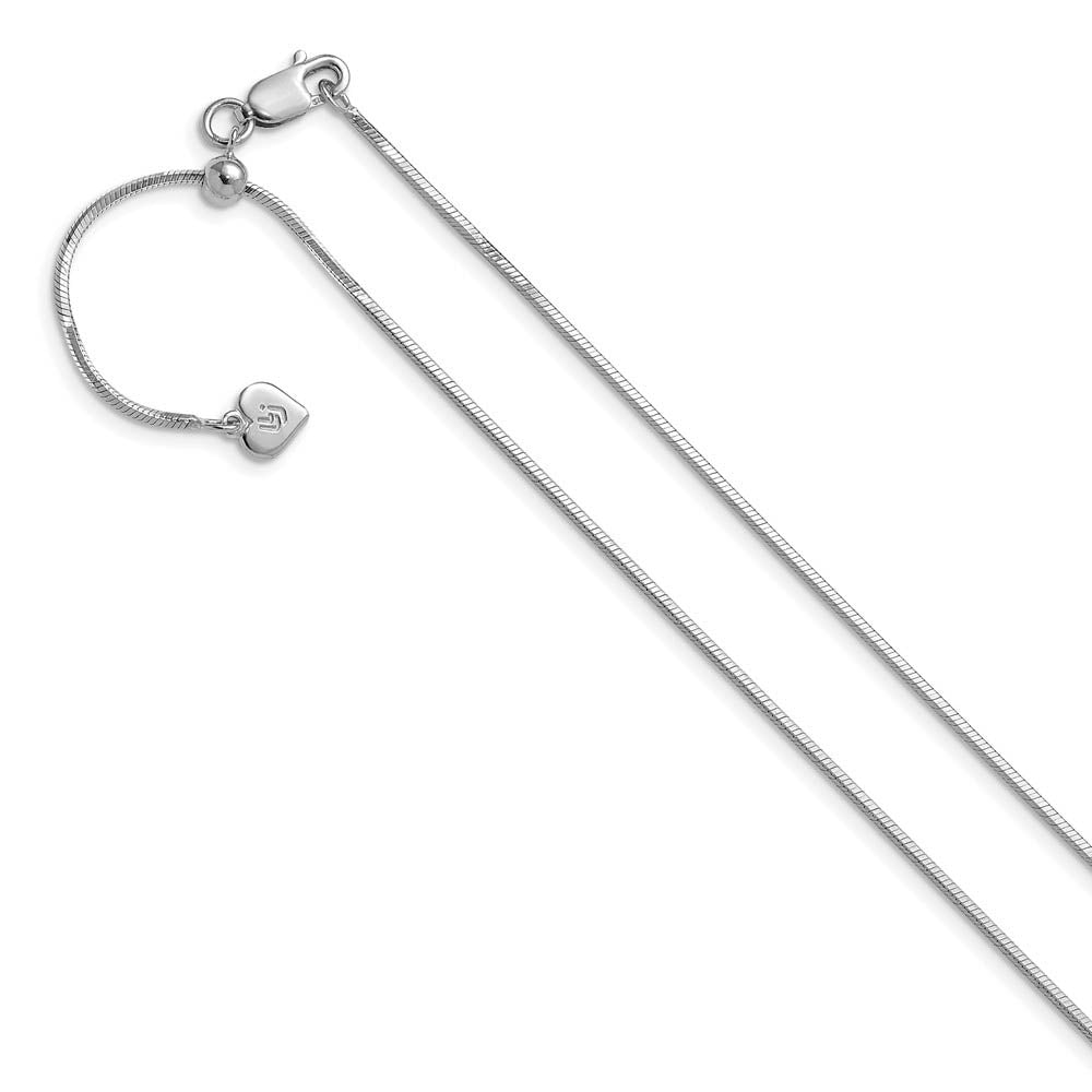 1.2mm Rhodium Plated Silver Adjustable D/C Square Snake Chain Necklace, Item C10487 by The Black Bow Jewelry Co.