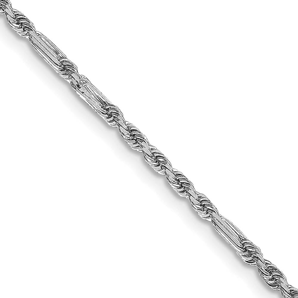 thumbnail image 2 of Nuragold 14k White Gold 2.5mm Diamond Cut Rope Chain Pendant Necklace – 16 Inch, Italian Made 2 of 5