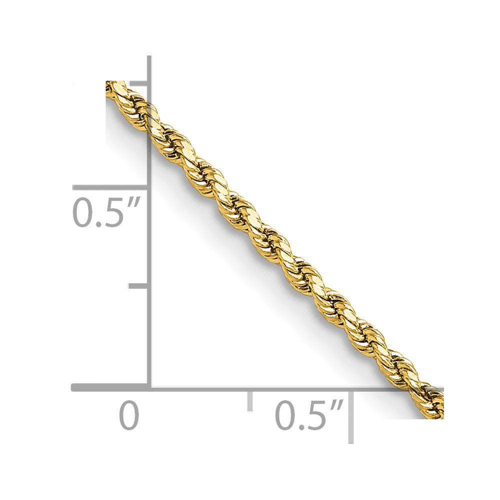 Alternate view of the 2mm 14K Yellow Gold Diamond Cut Hollow Rope Chain Necklace by The Black Bow Jewelry Co.