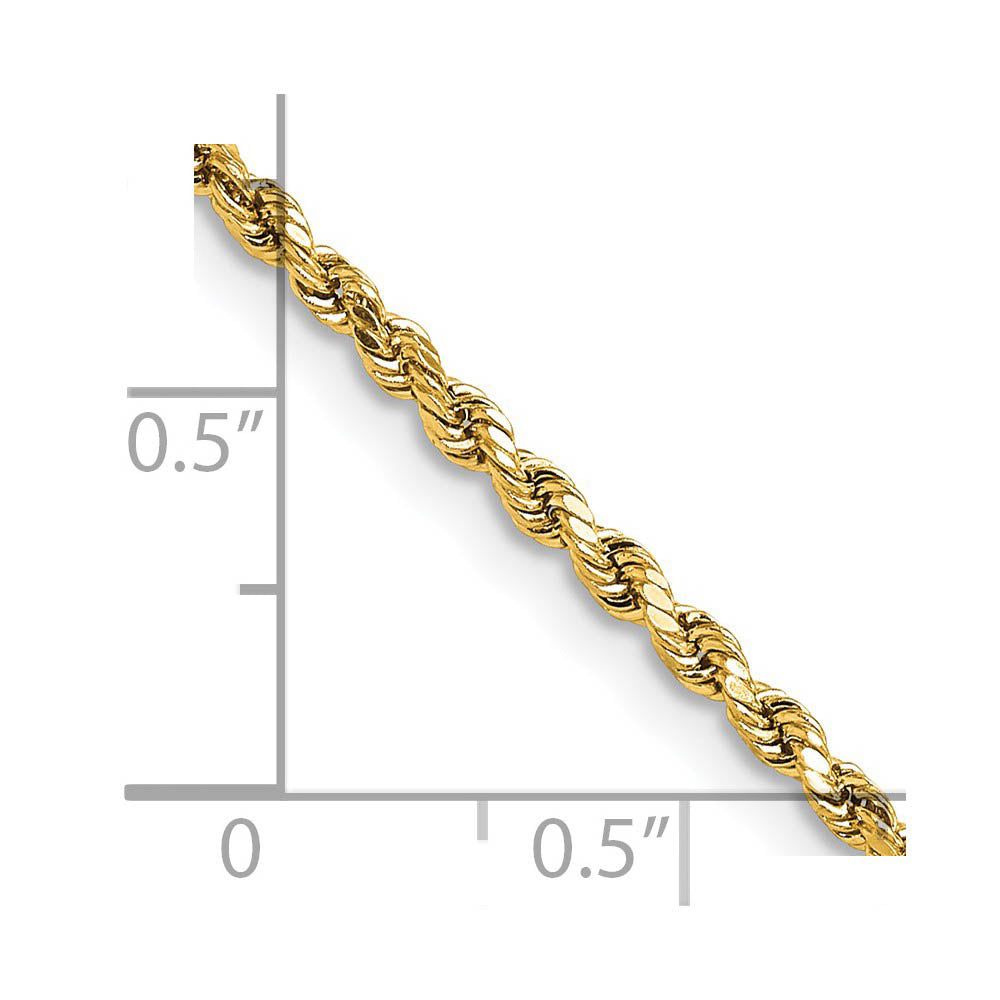 Alternate view of the 2.25mm 14K Yellow Gold Diamond Cut Hollow Rope Chain Necklace by The Black Bow Jewelry Co.