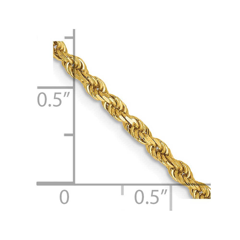 Alternate view of the 2.5mm 14K Yellow Gold Diamond Cut Hollow Rope Chain Necklace by The Black Bow Jewelry Co.