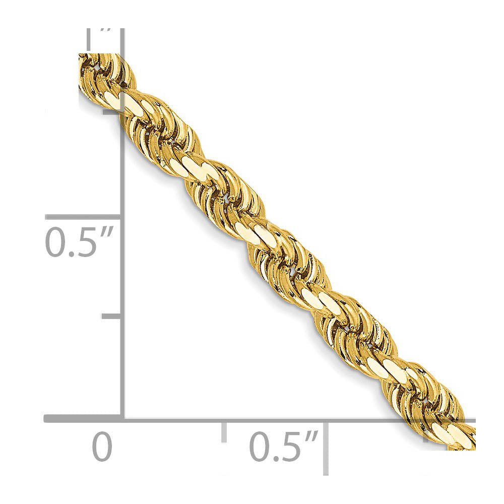 Alternate view of the 3.5mm 14K Yellow Gold Diamond Cut Hollow Rope Chain Necklace by The Black Bow Jewelry Co.