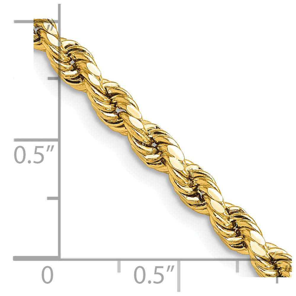 Alternate view of the 4mm 14K Yellow Gold Diamond Cut Hollow Rope Chain Necklace by The Black Bow Jewelry Co.
