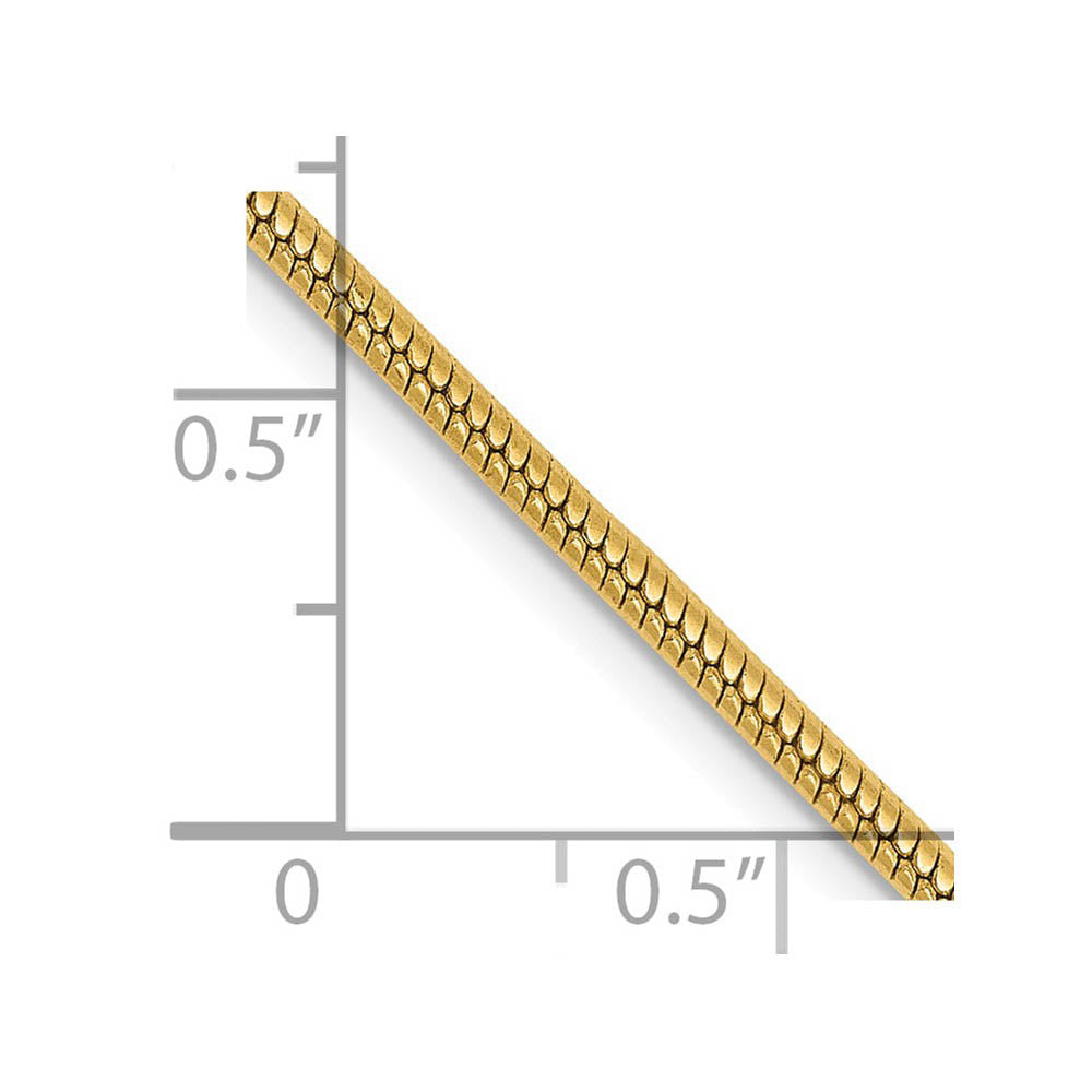 Alternate view of the 1.8mm 14K Yellow Gold Solid Round Snake Chain Necklace by The Black Bow Jewelry Co.