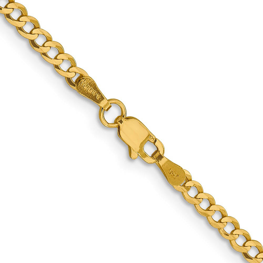 Alternate view of the 3mm 14K Yellow Gold Solid Lightweight Flat Curb Chain Necklace by The Black Bow Jewelry Co.