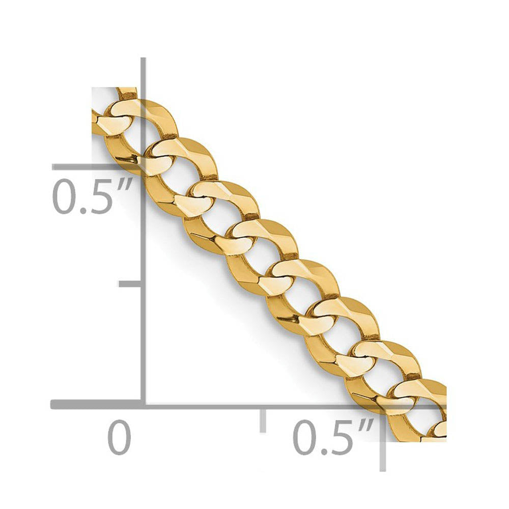 Alternate view of the 3.75mm 14K Yellow Gold Solid Lightweight Flat Curb Chain Bracelet by The Black Bow Jewelry Co.