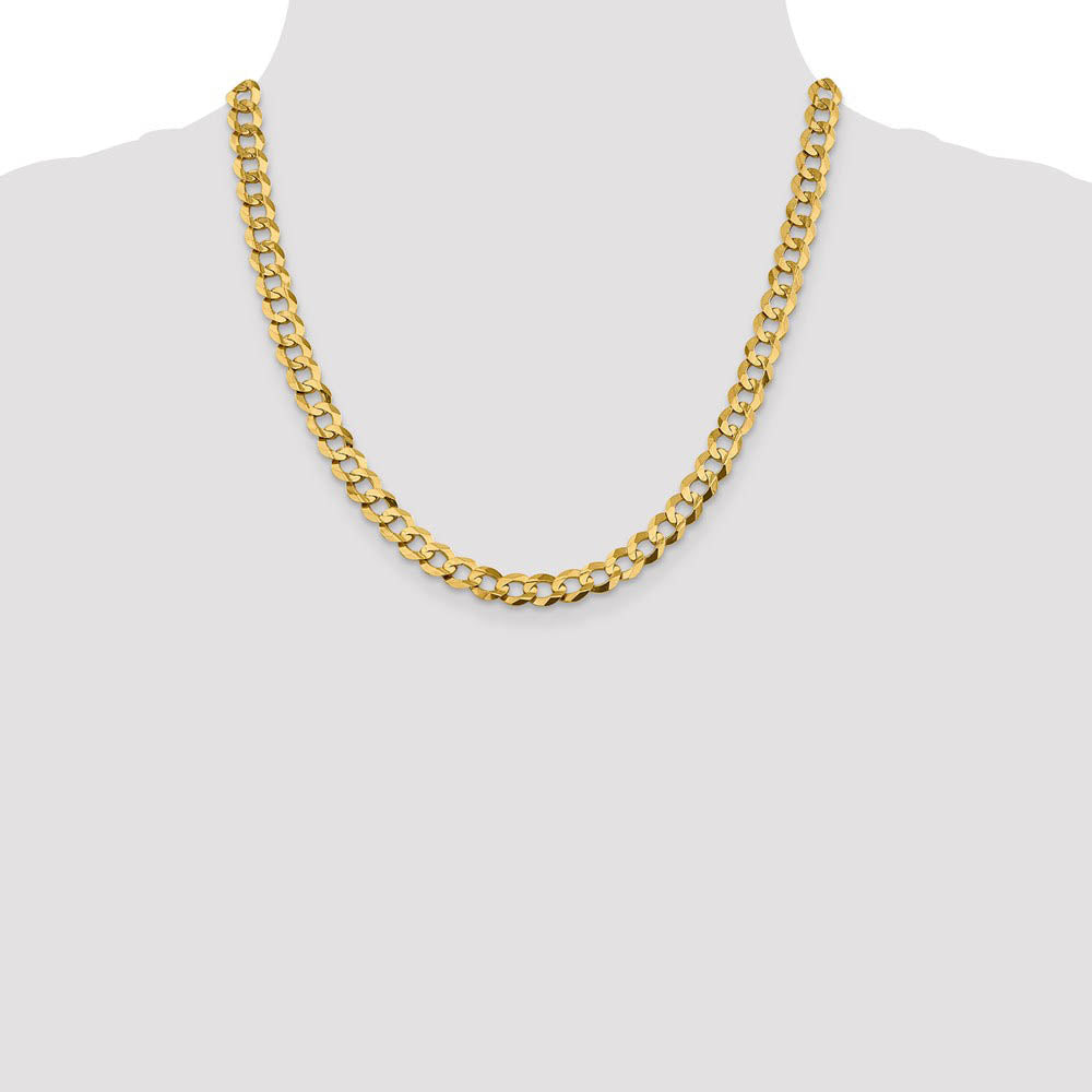 Alternate view of the Mens 8.25mm 14K Yellow Gold Solid Lightweight Flat Curb Chain Necklace by The Black Bow Jewelry Co.