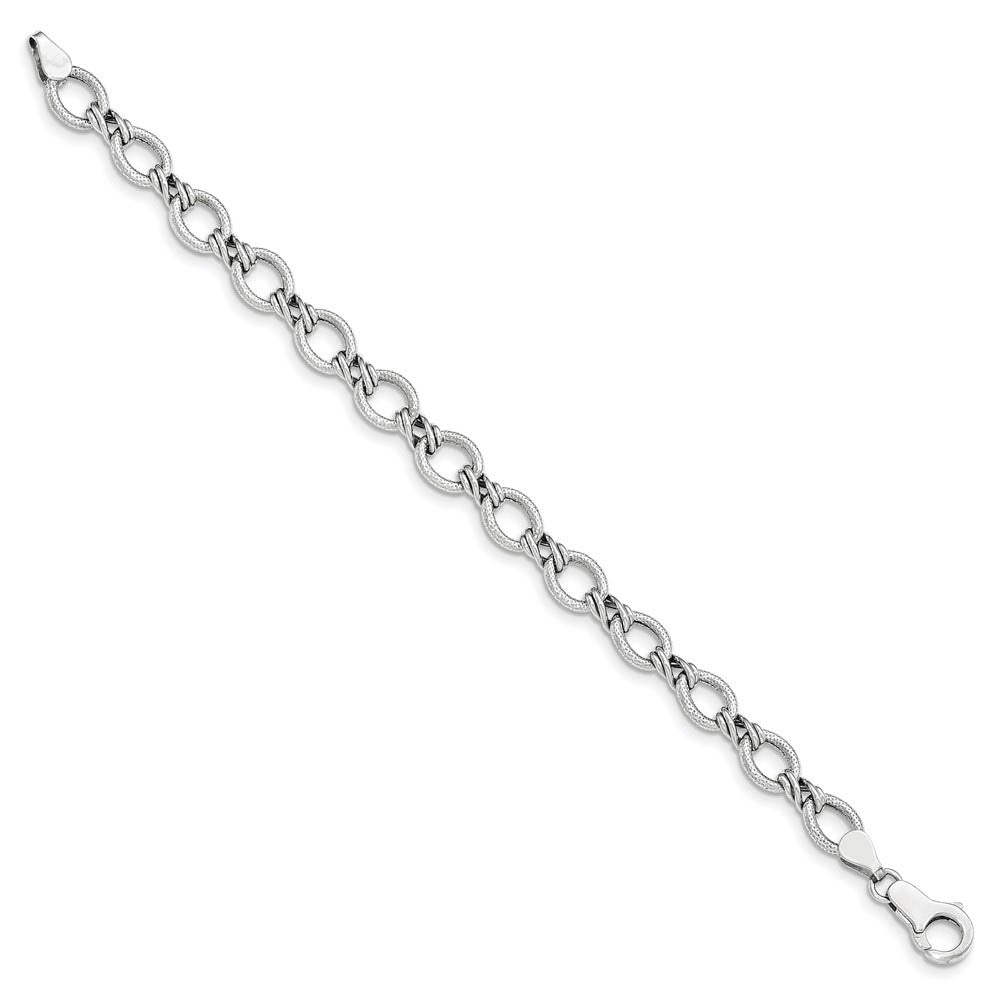 Alternate view of the 7.5mm 14K White Gold Hollow Fancy Link Chain Bracelet, 7 Inch by The Black Bow Jewelry Co.