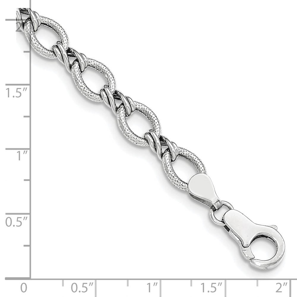 Alternate view of the 7.5mm 14K Yellow or White Gold Hollow Fancy Link Chain Bracelet, 7 In by The Black Bow Jewelry Co.