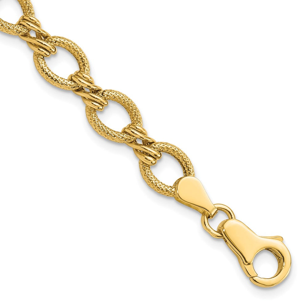 Alternate view of the 7.5mm 14K Yellow or White Gold Hollow Fancy Link Chain Bracelet, 7 In by The Black Bow Jewelry Co.