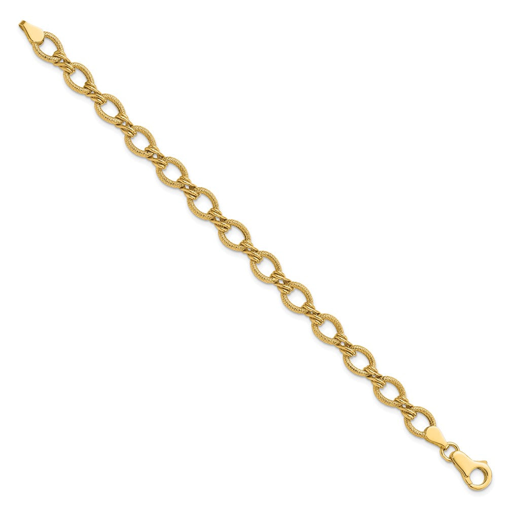 Alternate view of the 7.5mm 14K Yellow or White Gold Hollow Fancy Link Chain Bracelet, 7 In by The Black Bow Jewelry Co.