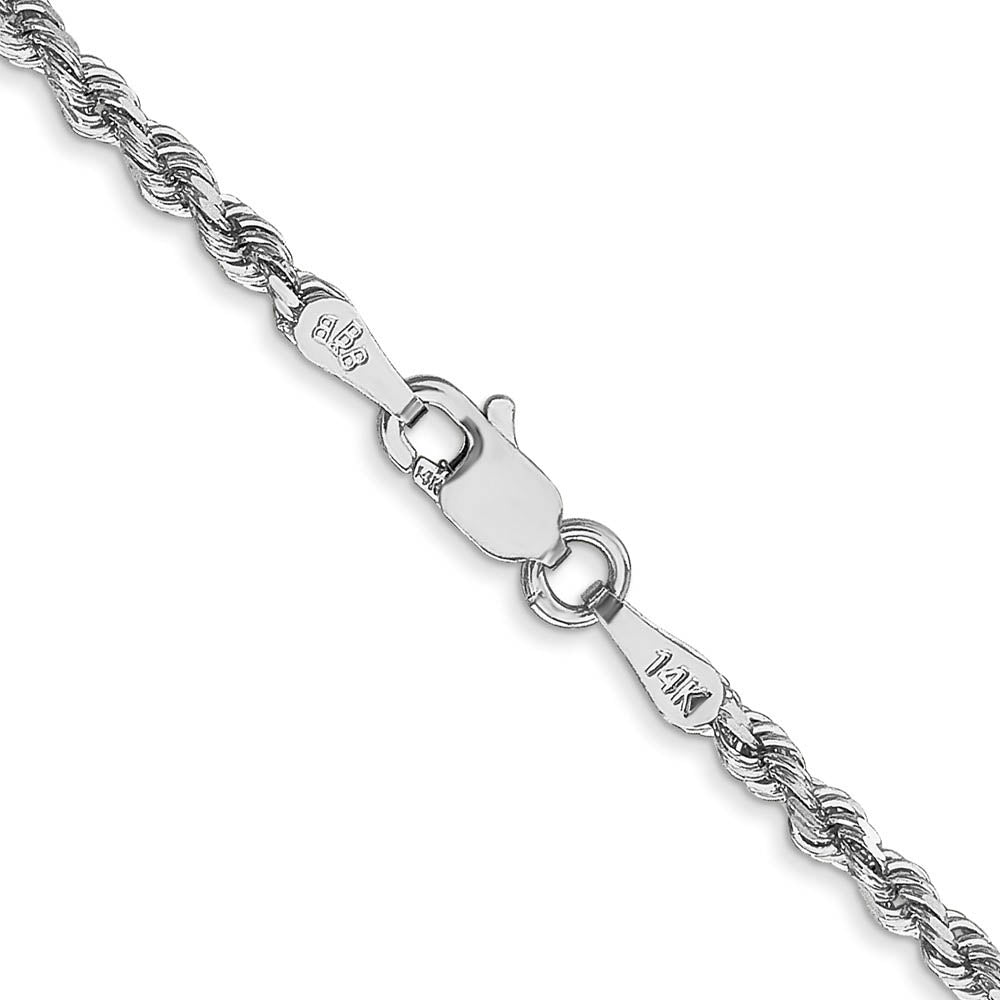 Alternate view of the 2.25mm 10k White Gold Solid Diamond Cut Rope Chain Bracelet by The Black Bow Jewelry Co.