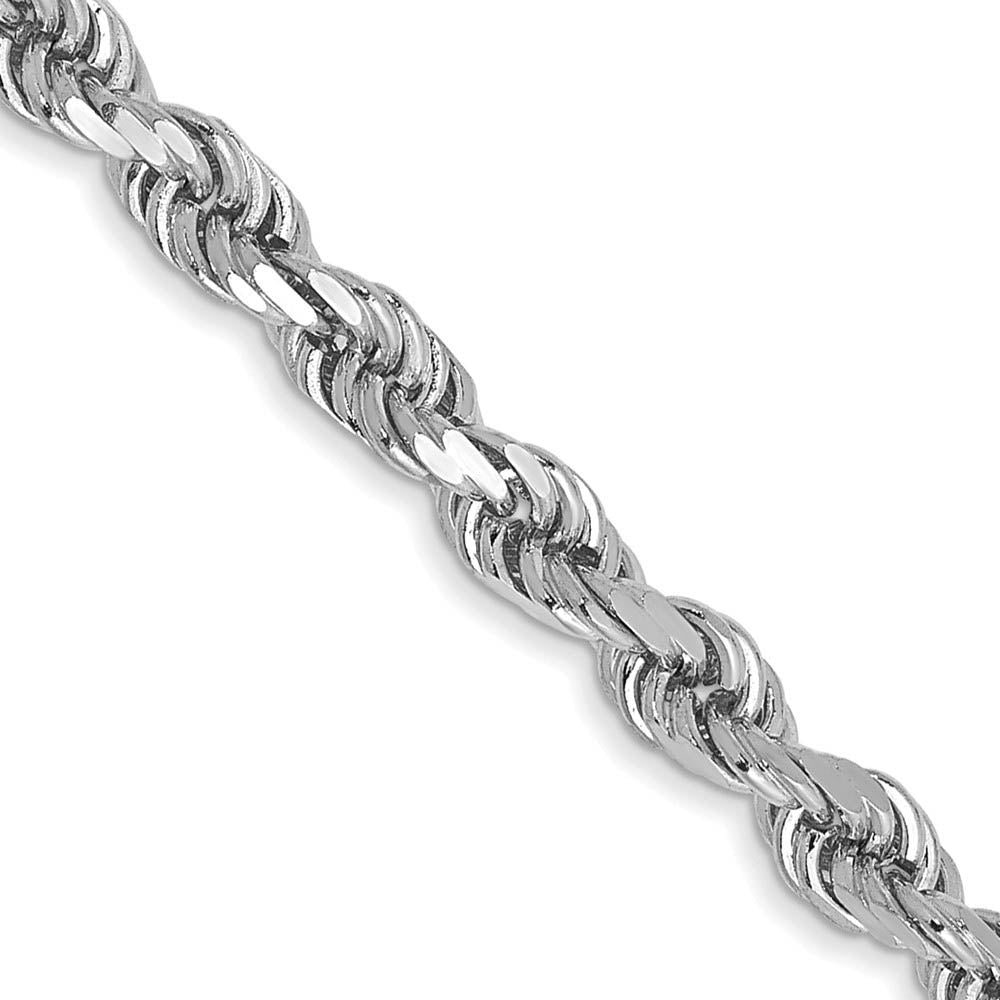 3mm 10k White Gold Solid Diamond Cut Rope Chain Bracelet, Item C10563-B by The Black Bow Jewelry Co.