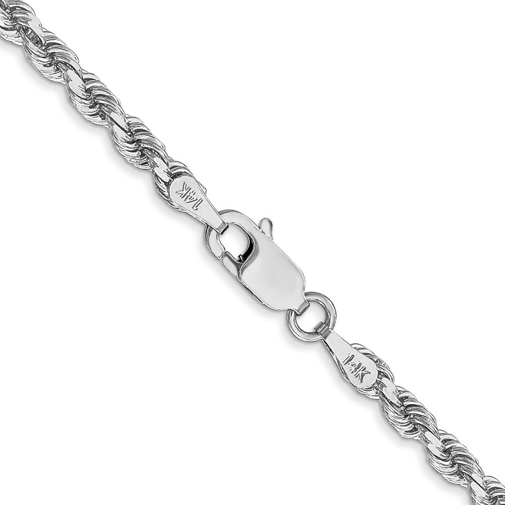 Alternate view of the 3mm 10k White Gold Solid Diamond Cut Rope Chain Bracelet by The Black Bow Jewelry Co.