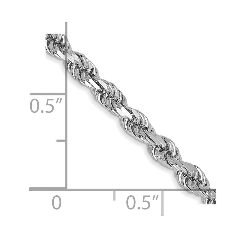 Alternate view of the 3mm 10k White Gold Solid Diamond Cut Rope Chain Bracelet by The Black Bow Jewelry Co.