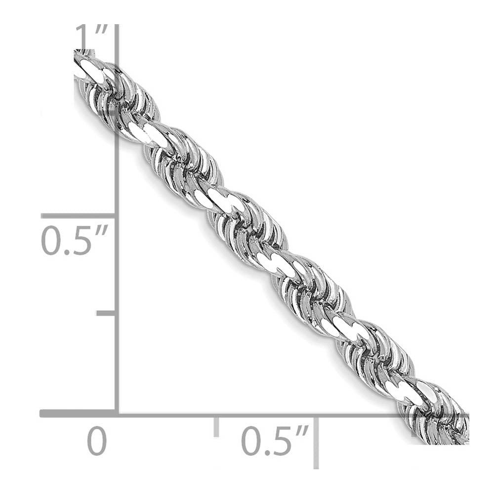Alternate view of the 3.5mm 10k White Gold Solid Diamond Cut Rope Chain Necklace by The Black Bow Jewelry Co.