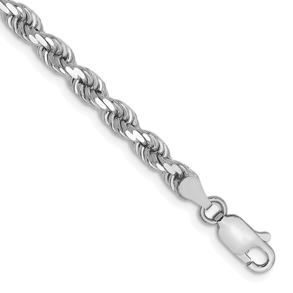 Alternate view of the 4mm 10k White Gold Solid Diamond Cut Rope Chain Bracelet by The Black Bow Jewelry Co.
