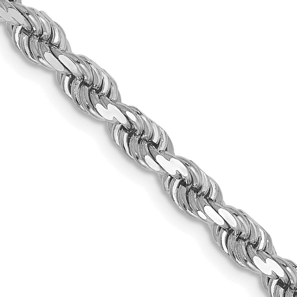 4mm 10k White Gold Solid Diamond Cut Rope Chain Bracelet, Item C10566-B by The Black Bow Jewelry Co.