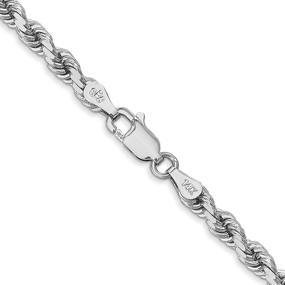 Alternate view of the 4mm 10k White Gold Solid Diamond Cut Rope Chain Bracelet by The Black Bow Jewelry Co.