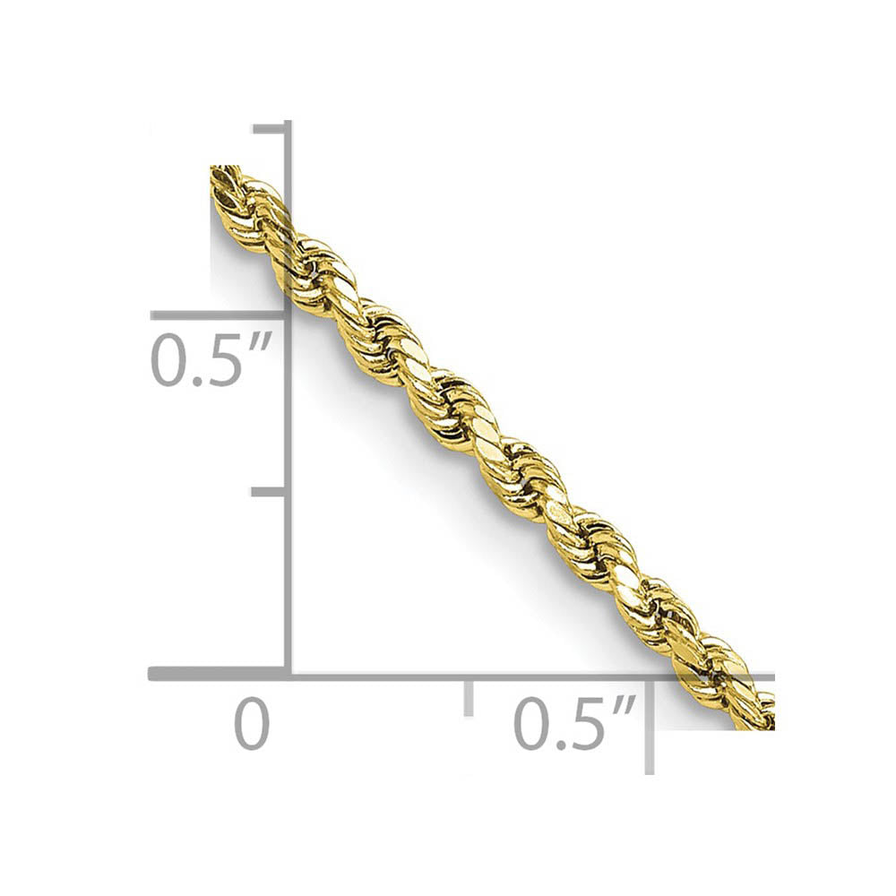 Alternate view of the 2.25mm 10K Yellow Gold Hollow Diamond Cut Rope Chain Necklace by The Black Bow Jewelry Co.