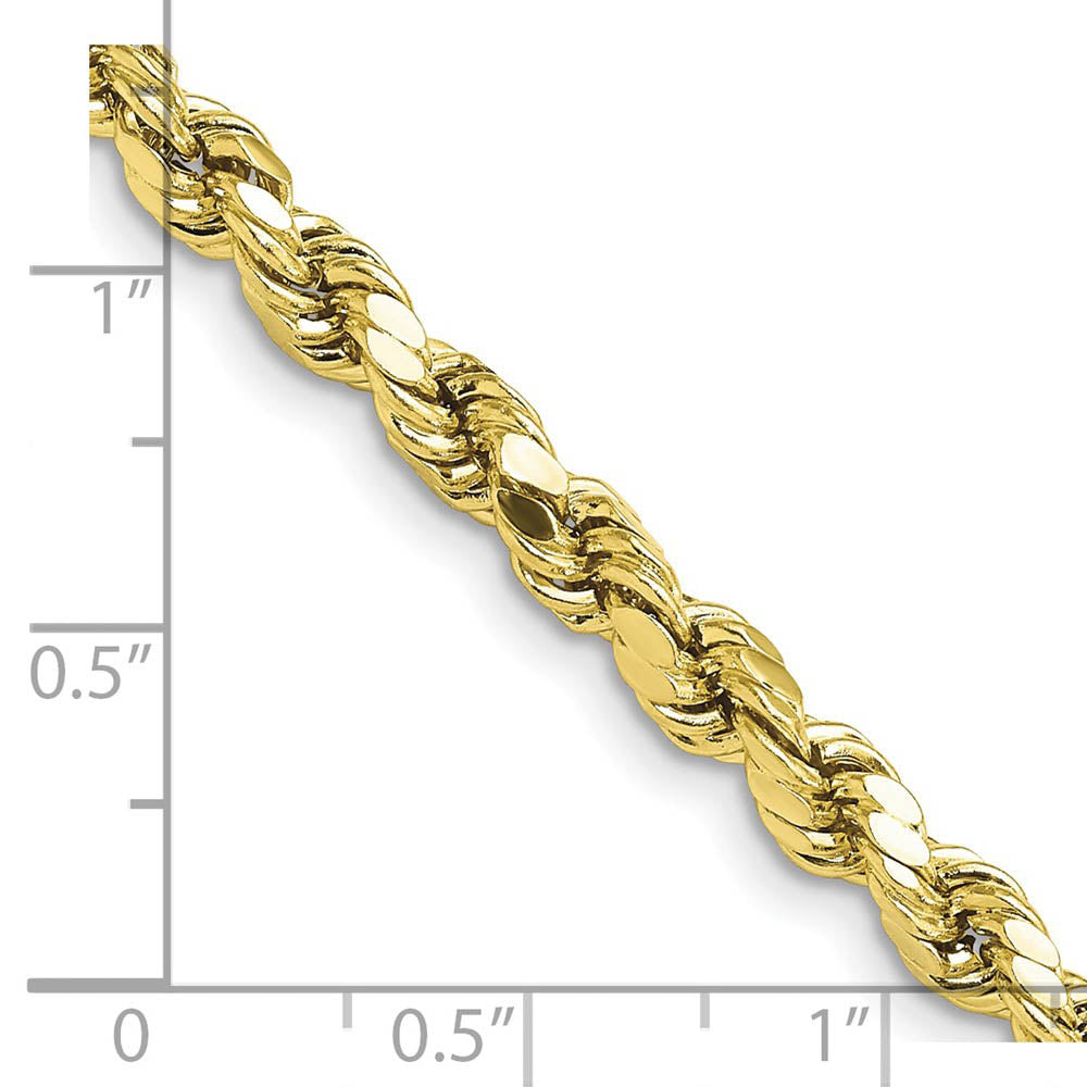 Alternate view of the 5mm 10K Yellow Gold Hollow Diamond Cut Rope Chain Necklace by The Black Bow Jewelry Co.