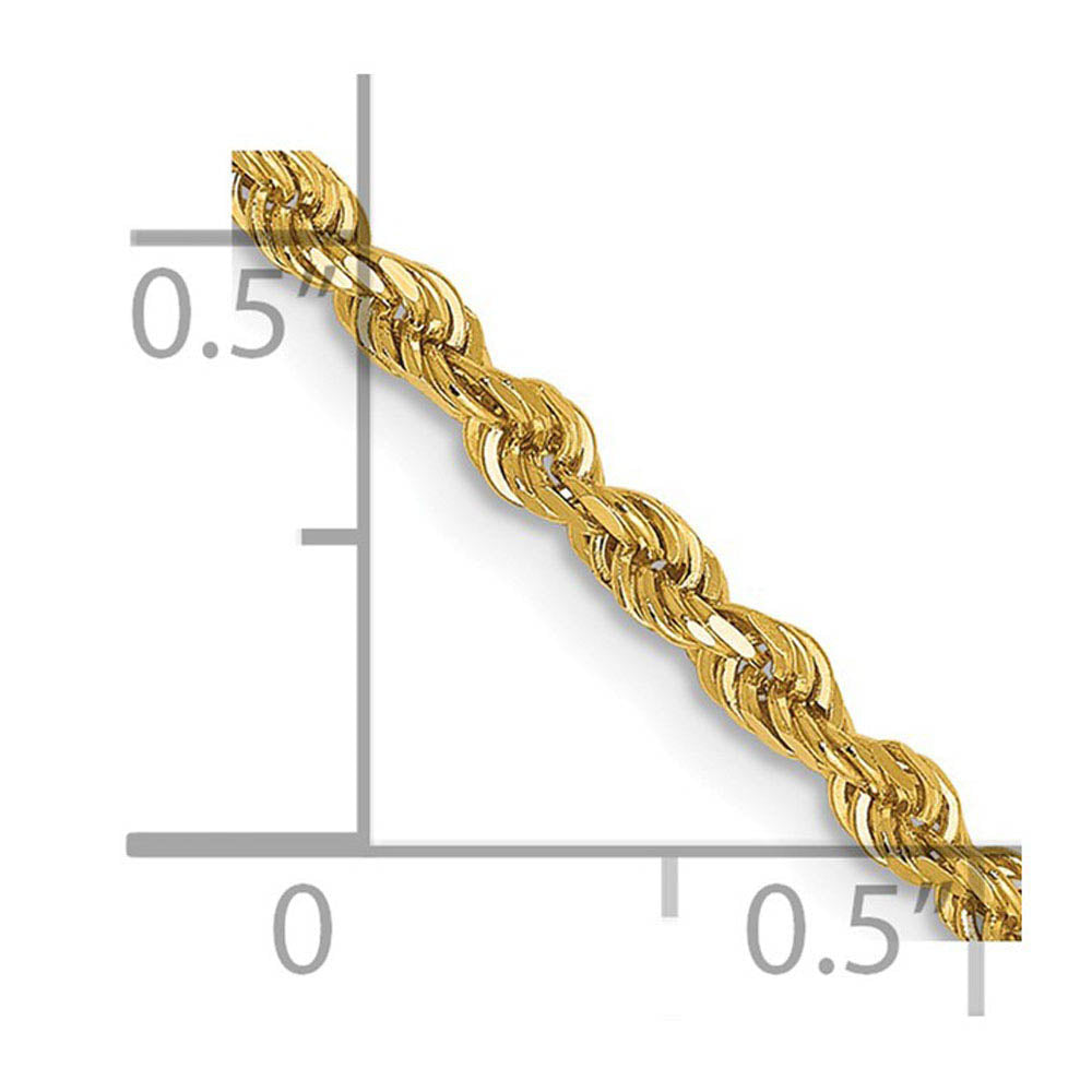 Alternate view of the 2.5mm 14k Yellow Gold Solid Diamond Cut Rope Chain Necklace by The Black Bow Jewelry Co.