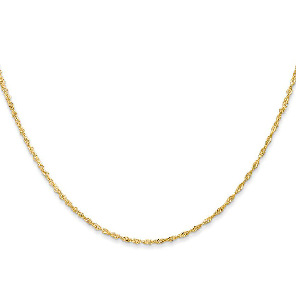 Alternate view of the 1mm 14K Yellow Gold Polished Solid Singapore Chain Necklace by The Black Bow Jewelry Co.